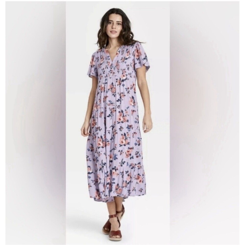 Knox Rose Womens Midi Shift Dress Size M Beach Floral Boho Summer Cottagecore